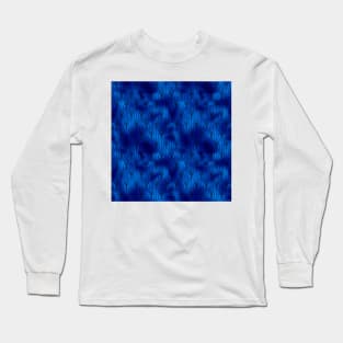 Black and Classic Blue Faux Foil Vintage Fan Art Deco Pattern Long Sleeve T-Shirt